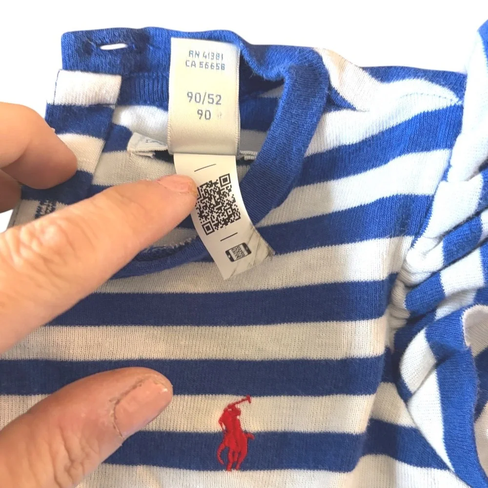 Ralph Lauren Baby Blue Striped‎ Long Sleeve Ruffle Button Back Shirt 24M